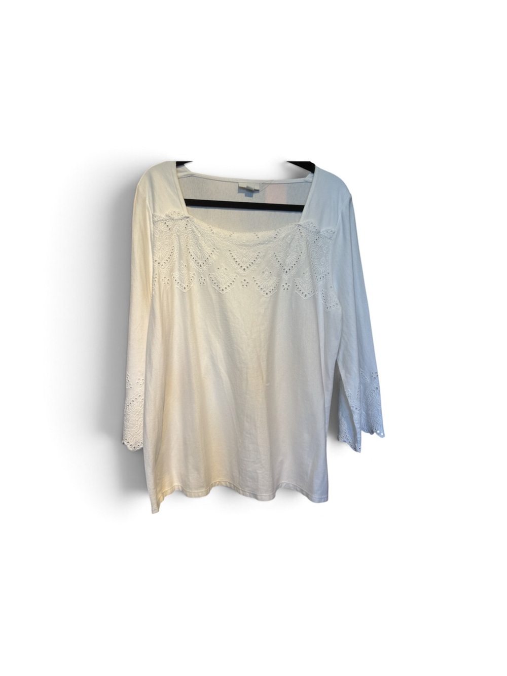 J. Jill White Eyelet-Trim Square-Neck Tunic